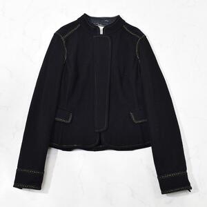 00s y2k Max Mara WEEKEND LINE マックスマーラ ウール 短丈 ショートジャケット ブルゾン グリーンステッチ 42/Ｌブラック