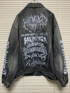 新品《 BALENCIAGA バレンシアガ 》DIY Metal ラージフィット デニム ジャケット S オーバーサイズ ロゴ ブラック Gジャン ジーンズ