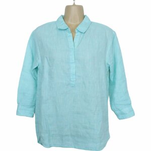 【美品】インディヴィ★シャツ 七分袖 サイズ36 麻100％！ ブルーグリーン系 z2134