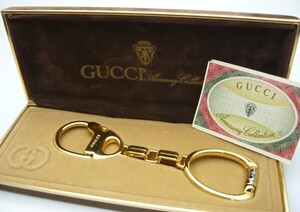 1000円スタート キーリング GUCCI グッチ インターロッキングG ゴールドカラー 約11.7cm ケース付 キーホルダー バッグチャーム TNN K10028