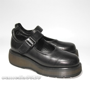 英国製 ドクターマーチン Dr. Martens メリージェーン 8739 チャンキー プラットフォーム ベルクロ ストラップ 黒 UK5 約24cm 中古 美品