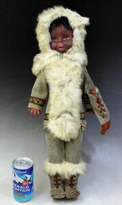 B-216 ソフビ 人形 エスキモー 高さ48センチ 革製衣装 昭和レトロ Eskimo doll 蔵出 古玩