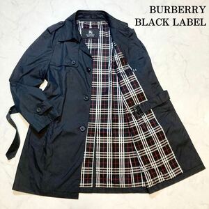 1円〜 【絶盤 美品】 BURBERRY BLACK LABEL バーバリーブラックレーベル トレンチコート ノバチェック ベルト付き ネイビー M 希少 激レア