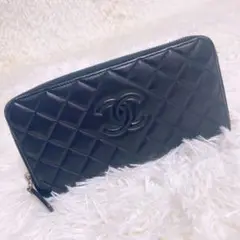 CHANEL マトラッセ 長財布 ネイビー ラウンドファスナー