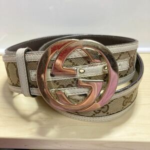 GUCCI グッチ ベルト レザー バックル 金具　GG メンズ　レディース　used ブランド　ホワイト　白　定番