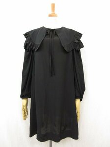 HH超美品【シモーネロシャ SIMONE ROCHA】6526-343-1296 シルク100％ 大きな襟×レース ワンピース (レディース) sizeUK6 黒 ◎17LO3135◎