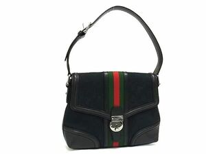 1円 ■美品■ GUCCI グッチ 145999 486626 シェリーライン GG柄 GGキャンバス×レザー ワンショルダーバッグ 肩掛け ブラック系 FA9960