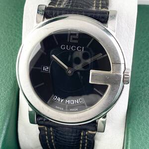 【1円〜】GUCCI グッチ 腕時計 メンズ 101M Gフェイス ブラック文字盤 ラウンドフェイス デイデイト 可動品