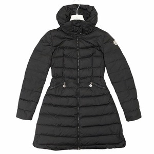 モンクレール MONCLER フラム FLAMME GIUBBOTTO ダウンコート ジャケット ロゴ Aライン フーディ ロング 黒 ブラック 0 約S 0901 レディー