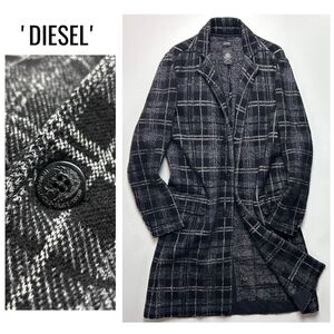 参考定価¥80.000〜 美品 DIESEL ディーゼル コットンウールジャージーチェスターコート ロングコート チェック柄 ブレイブマンボタン 秋冬