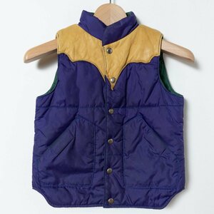 DENIM DUNGAREE デニムダンガリー Thinsulate 中綿ダウンベスト 110cm ブルー ベージュ スタンドカラー 革ヨーク 男の子 防寒 秋冬