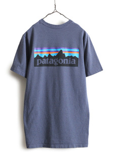 18年製 ■ パタゴニア プリント 半袖 Tシャツ ( メンズ M ) 古着 Patagonia アウトドア フィッツロイ P-6 ロゴT プリントT クルーネック 紺