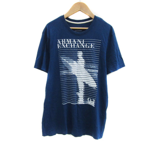 アルマーニエクスチェンジ A/X ARMANI EXCHANGE Tシャツ カットソー 半袖 ラウンドネック ロゴ プリント S 青 ブルー 白 ホワイト メンズ