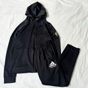 adidas アディダス　セットアップ　ブラック　黒　ジャージ　トラックスーツ フーディ XLサイズ Lサイズ