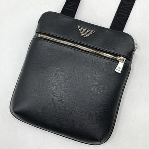 1円〜【極美品】エンポリオアルマーニ EMPORIO ARMANI ショルダーバッグ サコッシュ レザー 本革 ロゴ金具 斜め掛け ビジネス メンズ 黒