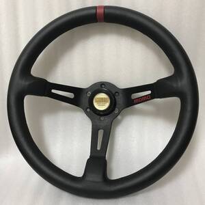 美品 旧車やドリ車に 本革 ステアリングMOMO FULL SPEED モモ フルスピード 348Φ 90mm DEEP 当時物 ENDLESS エンドレス ホーンボタン