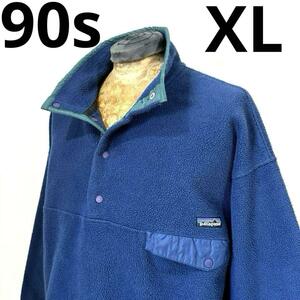 XL 90s カナダ製 良品 紺 ネイビー パタゴニア スナップT フリース ビンテージ ジャケット オーバー ビッグ ゆるだぼ アメリカ 古着 90年代