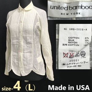 USA製/美品★united bamboo/ユナイテッドバンブー★長袖ブラウス/シャツ【4/レディースL程度/クリーム色/beige】Tops/Shirts◆pBH902