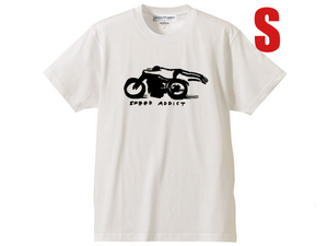 SPEED ADDICT 手書き風 T-shirt WHITE S/白ドラッグレースnascarマン島ttレースmotogpトライアンフbsaノートンmv agstabmwピアジオベスパ