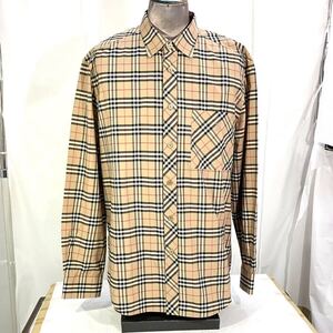 中古 バーバリー 長袖 シャツ BURBERRY 8017560 ベージュ コットン XLサイズ ノバチェック ロゴ刺 メンズ 149396