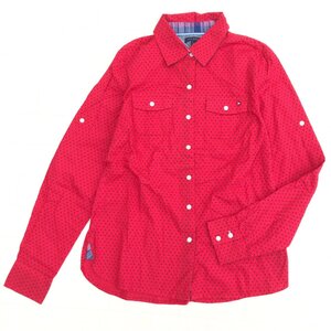 美品 TOMMY HILFIGER トミーヒルフィガー コットン100% ロゴ刺繍 水玉柄 シャツ S(JP:M) レッド ドット ブラウス 長袖 国内正規品 女性用