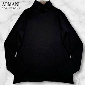 最高級/XXL相当◆極上シルク&カシミヤ混◆アルマーニ コレツィオーニ タートルネック ニット ARMANI COLLEZIONI ハイネック セーター 黒 54