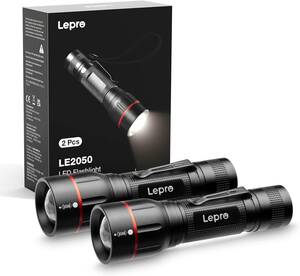 2個 Lepro LED懐中電灯 フラッシュライト ハンディライト 強力 軍用 【LE2050/高輝度/18650と単四電池対応/