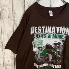 アメリカ古着 ポート&カンパニー　プリントTシャツ ジープ 四駆　ブラウン XL