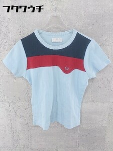 ◇ FRED PERRY フレッドペリー ロゴ 刺繍 半袖 Tシャツ カットソー サイズ38 ブルー ネイビー レッド レディース