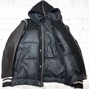 極美品 21AW sacai XL レザー ドッキングデザイン プリマロフト ブルゾン ジャケット サカイ サイズ4 ブラック ネイビー 21-02645M 