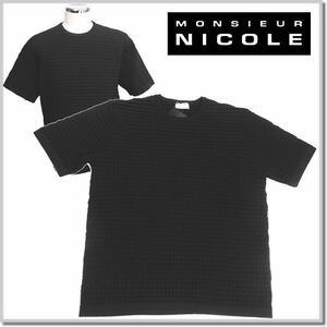 ムッシュニコル MONSIEUR NICOLE ジオメトリック サマーリンクスニットTシャツ 3262-6100-49(BLACK)-50(XL) サマーセーター クルーニット