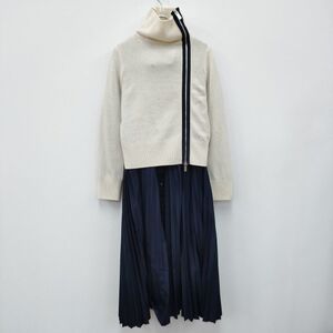 Sacai ニットライダース ドッキング プリーツシャツワンピース カーディガン ハイブリッド 19-04769 ホワイト サカイ 3-0204T 210716