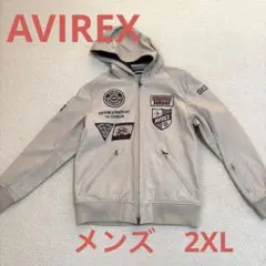 美品 AVIREXゴート レザージャケット パーカー メンズ ベージュ 2XL