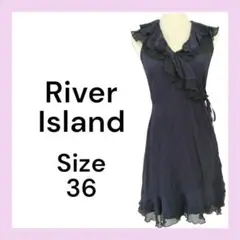 ☆希少デザイン☆River Island　フリルラップワンピース　紺×黒　36