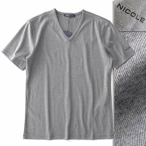 新品 ニコル ロゴ プリント Vネック 半袖 カットソー 50(XL) 灰 【I50127】 春夏 メンズ NICOLE Selection Tシャツ サマー カジュアル