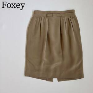 美品 FOXEY BOUTIQUE フォクシーブティック シルクスカート 膝丈スカート　総シルク ウエストリボン レディース