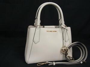 1円 ■美品■ MICHAEL KORS マイケルコース レザー 2WAY クロスボディ ハンドバッグ ショルダー 斜め掛け レディース アイボリー系 FL0443