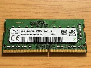 ジャンク品 SK hynix 8GB PC4-3200(DDR4-3200、PC4-25600) SODIMM 3200MHz 260pin 1枚