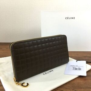 送料込み！ 未使用品 CELINE ラージ ジップウォレット Cチャーム キルティングレザー カーキ 156