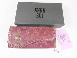 ♪中古★ANNA SUI アナスイ 二つ折り ファスナー レザー レディース 長財布 190×90mm