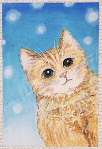 猫の絵　イラスト　猫　アート　パステル画　絵画　動物画　オイルパステル　猫グッズ