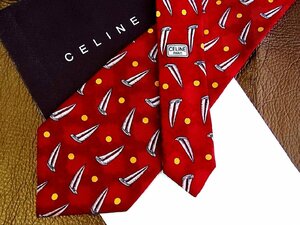 ★良品★3R03205【CELINE】セリーヌ「船 ヨット 乗り物 ドット 柄」ネクタイ