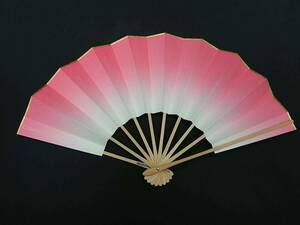 【BW】扇子　ピンク天ぼかし　金縁　白骨　ピンク　白　金　未使用　舞扇子　日本舞踊　大衆演劇　和小物　舞台