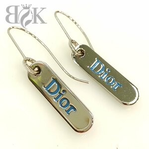 美品 ディオール ピアス プレート ロゴ シルバーカラー レディース アクセサリー 耳飾り Christian Dior 中古 ★