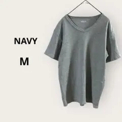 NAVY グレー 半袖 リブ Tシャツ カットソー Ｖネック シンプル 無地 M