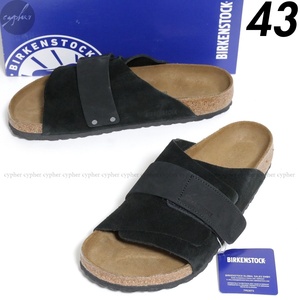 43 28cm 新品 BIRKENSTOCK KYOTO ヌバック スエード レザー サンダル ブラック ロゴあり ビルケンシュトック キョウト 黒 1022350