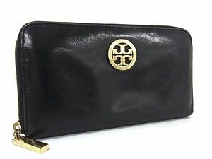 TORY BURCH トリーバーチ レザー ラウンドファスナー 長財布 ウォレット 札入れ 小銭入れ レディース ブラック系 DF7052