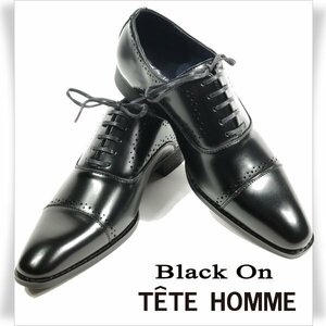 新品1円～★Black On TETE HOMME テットオム アクションレザー ビジネスシューズ 25.5cm ブラック レースアップ ストレート◆5983◆