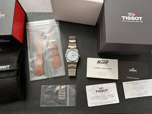 最終価格【美品】保証期間内 TISSOT PRX アイスブルー 革ベルト付 自動巻き powermatic80 ティソ 2024.3購入