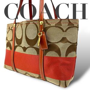 美品 COACH ハンドバッグ シグネチャー ミニ スモール オレンジ